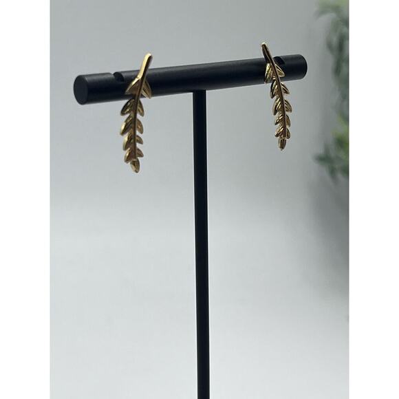 J. Crew Gold Tone Leaf Stud Golden Leaf Crawler Gold Tone Minimal Earrings - Picture 8 of 14